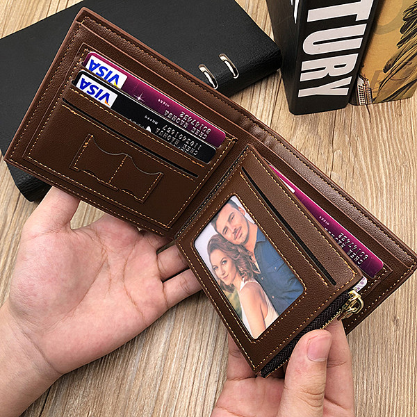 Personalized leather tri-fold wallet with dad's heart linked together