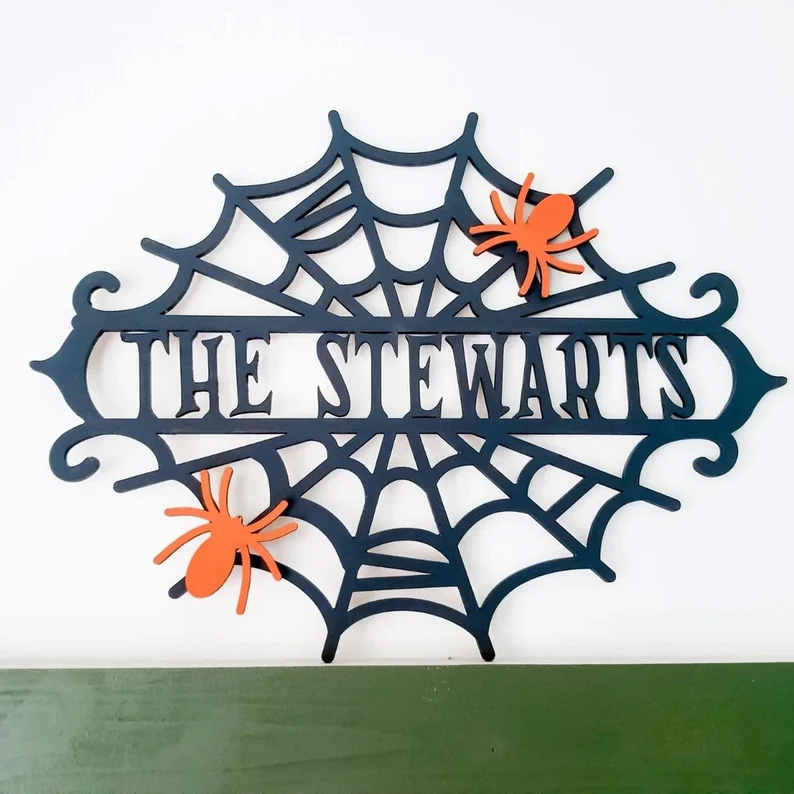 Custom Wooden Spiderweb Name Sign
