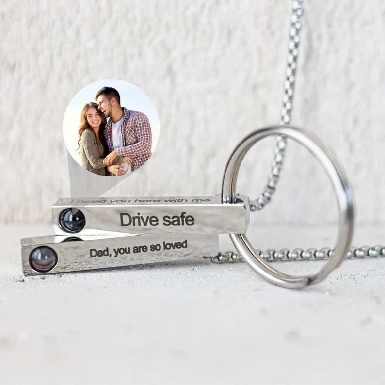 Personalized Photo projection bar necklace