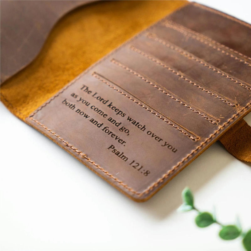 Personalized engraved leather passport holder