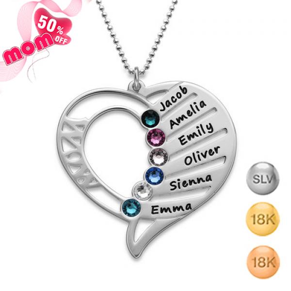 Personalized Heart Shaped Birthstone Mom Necklace