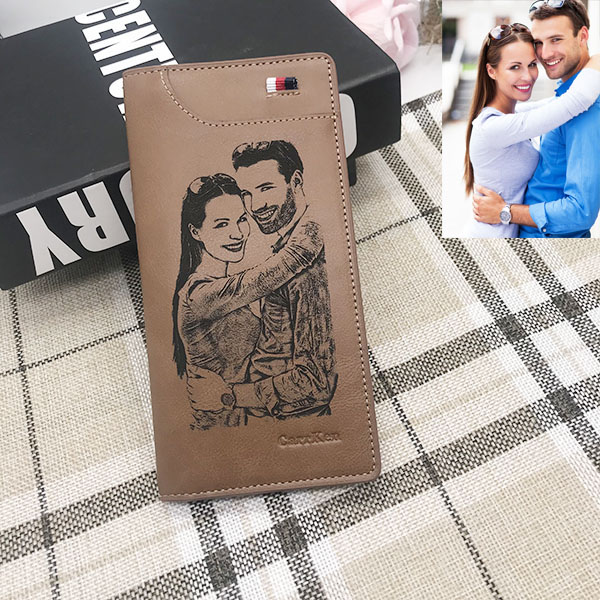 Personalized Photo Brown Long Leather Wallet