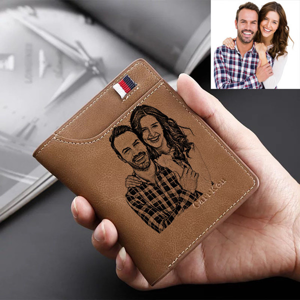 Personalized Retro Photo Leather Men's  Vertical Wallet