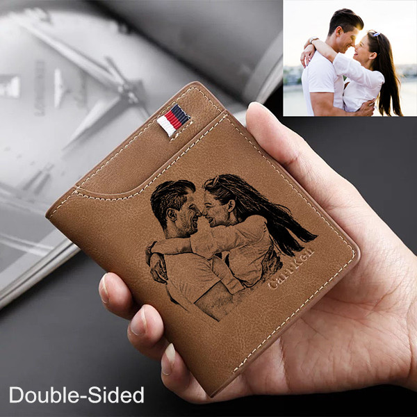 Personalized Retro Double-Sided Photo Leather Men's  Vertical Wallet