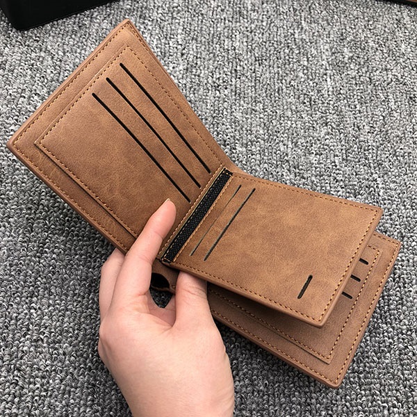 Double-Sided Photo Vintage soft leather men's Trifold  wallet brown