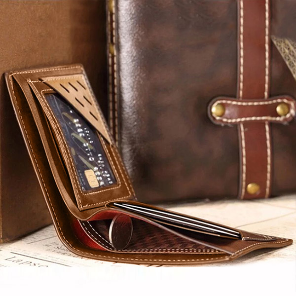 Personalized Double-Side Photo Leather Men's Wallet - Brown