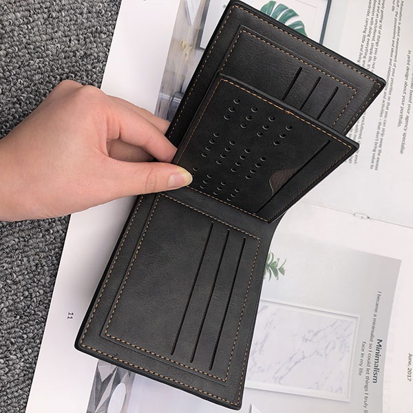 Vintage soft leather men's Trifold wallet black