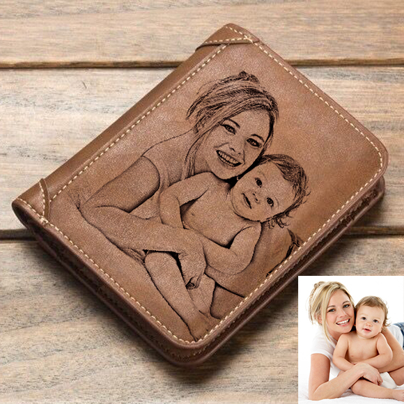 Personalized  Double-Sided Photo  Men's Short  Wallet - Dark Brown