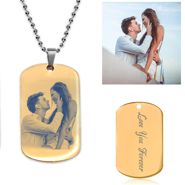 Personalized Photo Necklace Titanium Steel with Gold