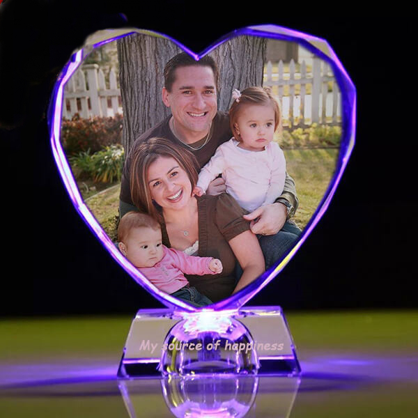 Personalized Colorful Lights Crystal Photo Ornaments Heart Shape