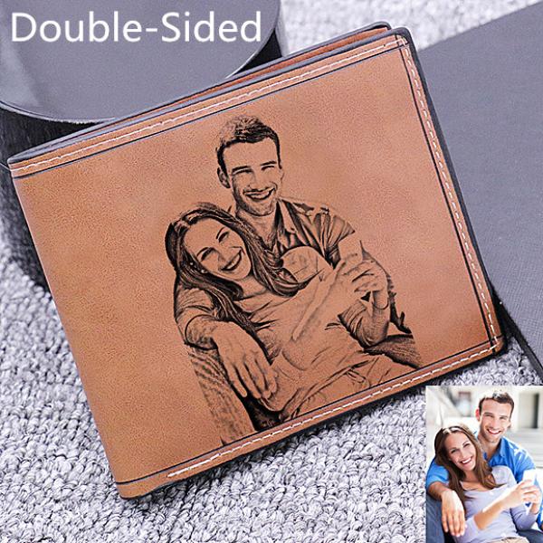 Personalized Doubled-Sided Photo Genuine Leather Men's Wallet - Dark Brown