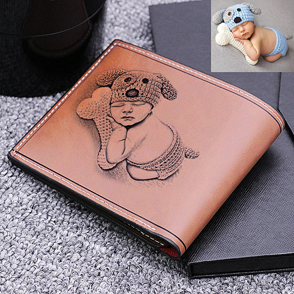 Personalized Doubled-Sided  Photo Genuine Leather Men's Wallet 