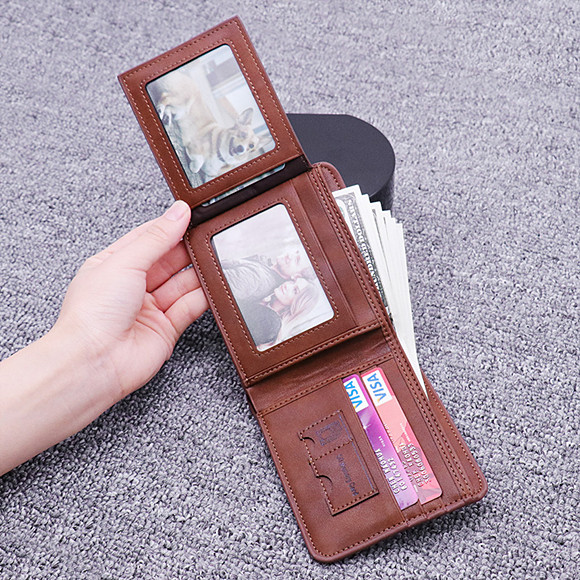 Personalized Double-Sided Photo Men's Short  Leather Wallet