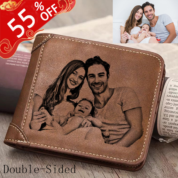Personalized Double-Sided Photo  Men's Short Leather Wallet - Dark Brown