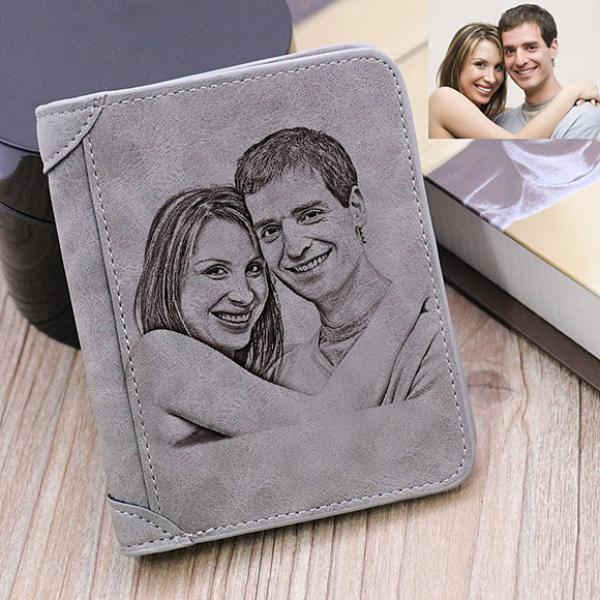 Personalized Photo Leather Men's Short Wallet - Gray