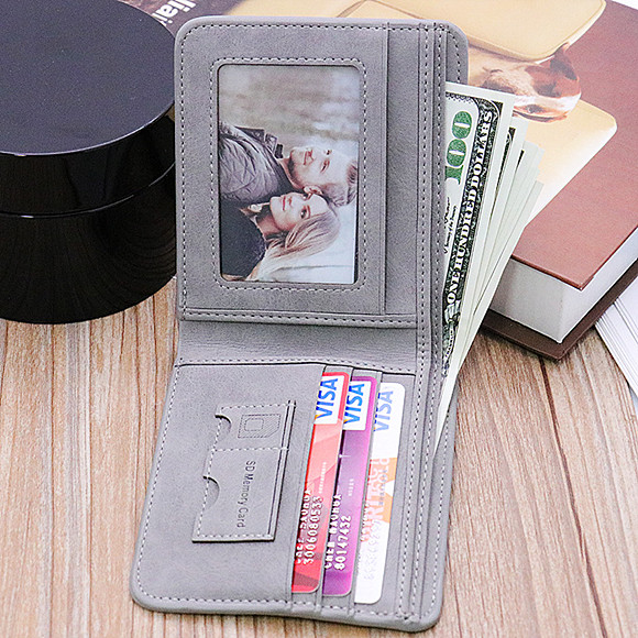 Personalized Photo Men's Short Wallet - Gray