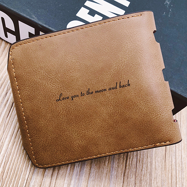 Personalized Photo Leather Men Zipper Short wallet-Dark Brown