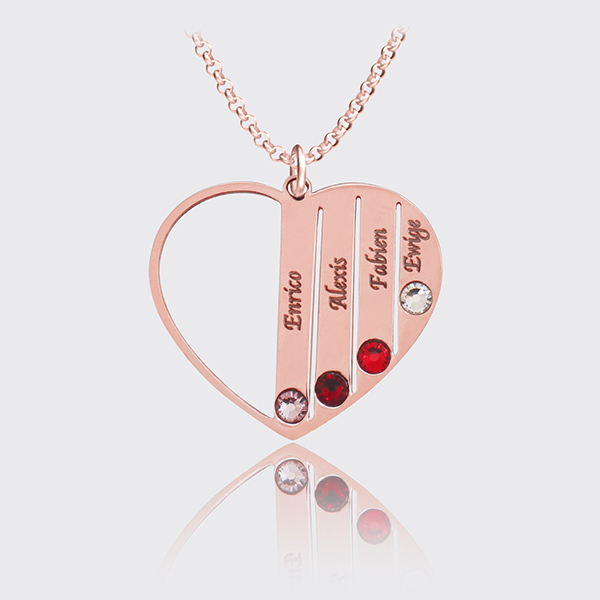  Personalized  Heart Name Necklace With Birthstone in Titanium steel