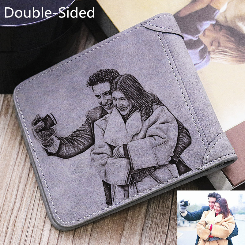 Personalized Double-Side Photo  Men's Short Wallet - Gray