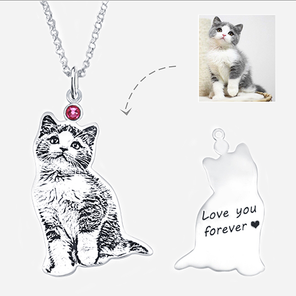 Personalized Pet Photo Birthstone Necklace