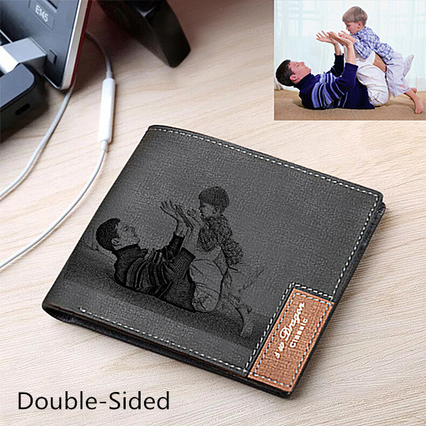 Personalized Double-Side Photo Men's Black Wallet