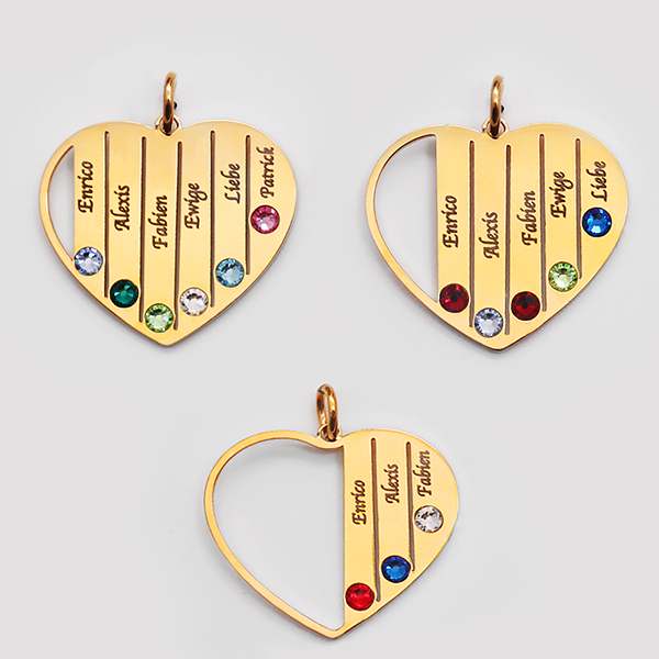  Personalized  Heart Name Necklace With Birthstone in Titanium steel