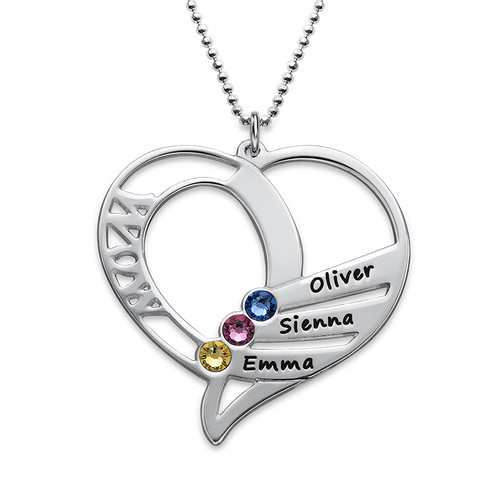 Personalized Heart Shaped Birthstone Mom Necklace