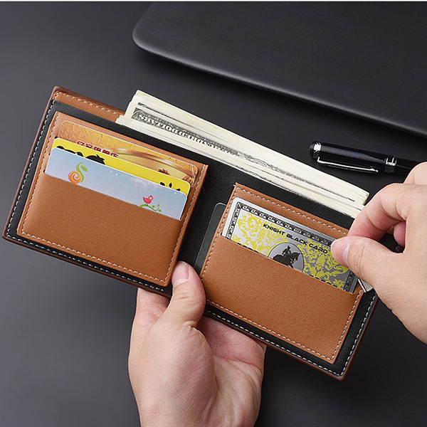 Double-Sided Photo Men's Flip Wallet Dark Brown