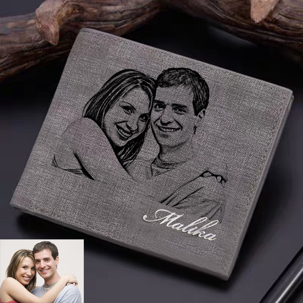 Personalized Photo Men's Wallet Gray with Name