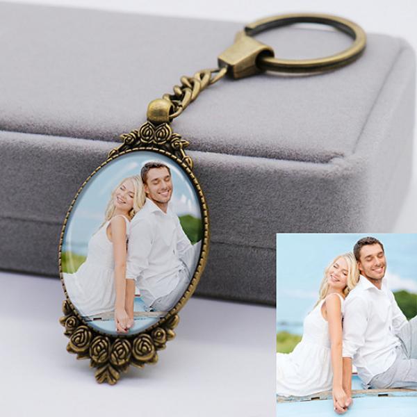 Vintage Lace Crystal Photo Keychain
