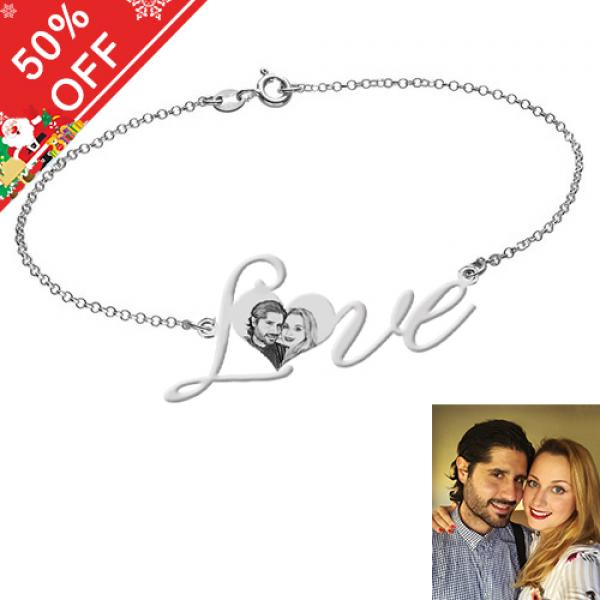 Personalized Photo Love-Heart Bracelet  Silver