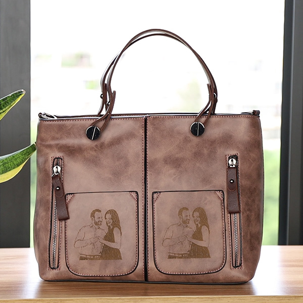 Personalized Genuine leather men's photo handbag shoulder bag