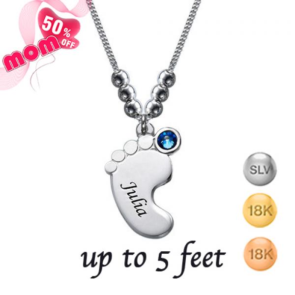 Personalized Baby Feet Necklace with Birthstones