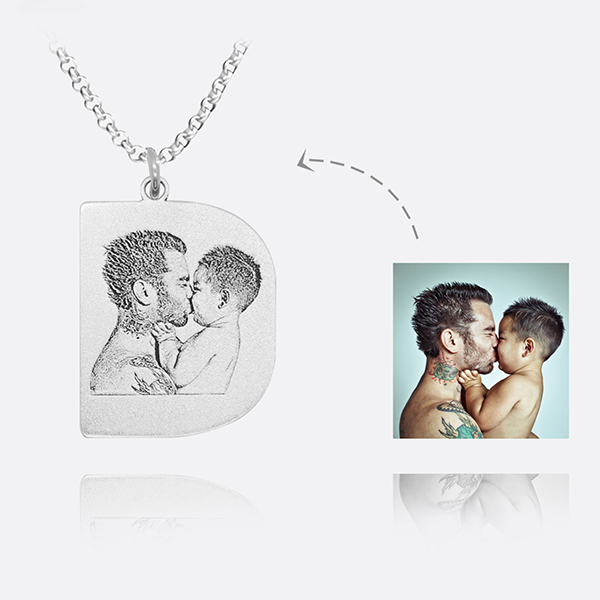 Personalized 'Dad' Letter D Photo Necklace