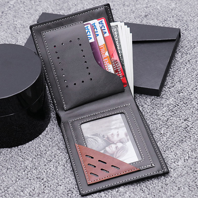 Photo Genuine Leather Men's Black Wallet 