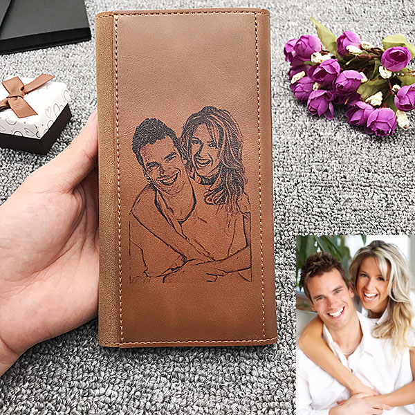 Personalized Photo Leather Folded Brown Wallet