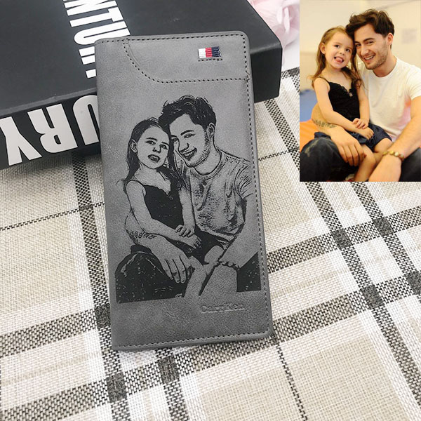 Personalized Photo Grey Long Leather Wallet