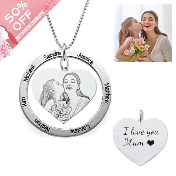 Personalized Photo Heart Necklace With Carved Names