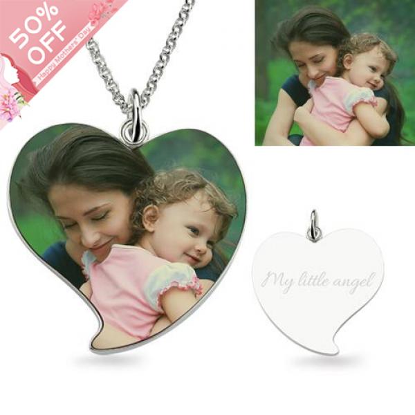 Full Color - Photo Necklace Silver Heart Shape