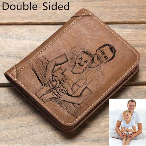 Personalized  Double-Sided Photo  Men's Short  Wallet - Dark Brown