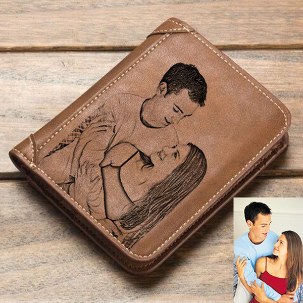 Personalized   Photo  Men's Short  Wallet - Dark Brown