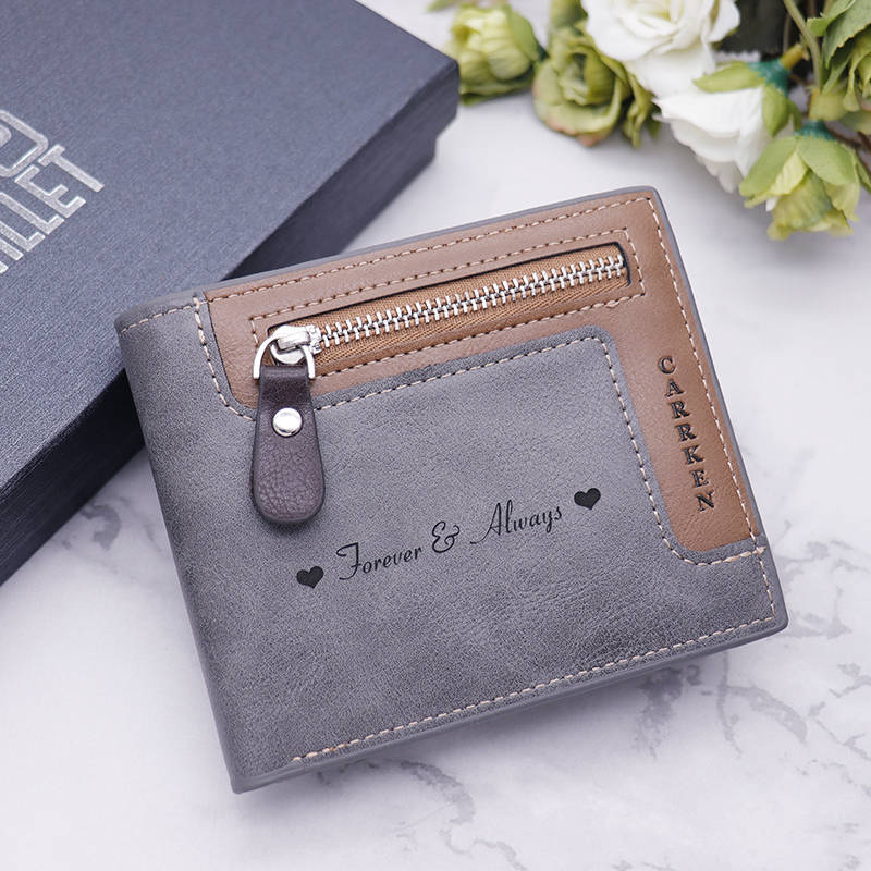 Personalized Leather Tri-fold Zip Wallet