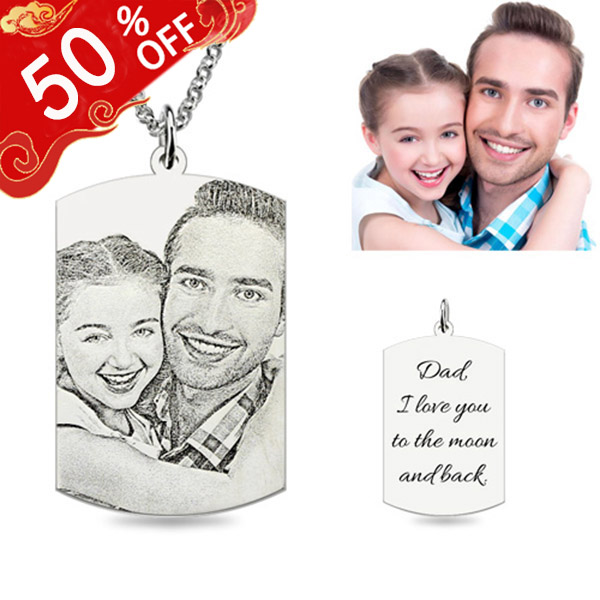 Personalized Sketch Photo Necklace Silver Rectangular