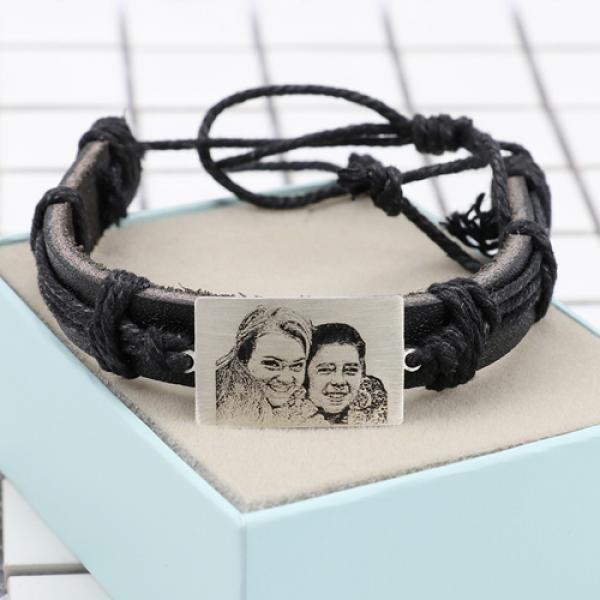 Personalized Photo Bracelet Silver Charm bracelets leather Retangle